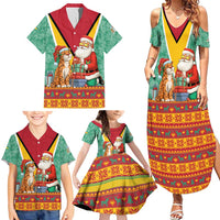 Guyana Christmas Santa Leopard Family Matching Summer Maxi Dress and Hawaiian Shirt with Green Red Yellow Gift and Map - Wonder Print Shop