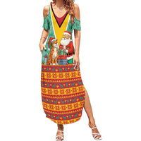 Guyana Christmas Santa Leopard Family Matching Summer Maxi Dress and Hawaiian Shirt with Green Red Yellow Gift and Map - Wonder Print Shop