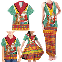 Guyana Christmas Santa Leopard Family Matching Tank Maxi Dress and Hawaiian Shirt with Green Red Yellow Gift and Map - Wonder Print Shop
