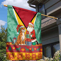 Guyana Christmas Santa Leopard Garden Flag with Green Red Yellow Gift and Map - Wonder Print Shop