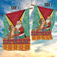 Guyana Christmas Santa Leopard Garden Flag with Green Red Yellow Gift and Map - Wonder Print Shop