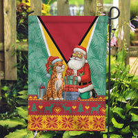 Guyana Christmas Santa Leopard Garden Flag with Green Red Yellow Gift and Map - Wonder Print Shop