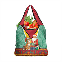 Guyana Christmas Santa Leopard Grocery Bag with Green Red Yellow Gift and Map - Wonder Print Shop