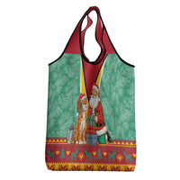 Guyana Christmas Santa Leopard Grocery Bag with Green Red Yellow Gift and Map - Wonder Print Shop