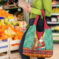 Guyana Christmas Santa Leopard Grocery Bag with Green Red Yellow Gift and Map - Wonder Print Shop