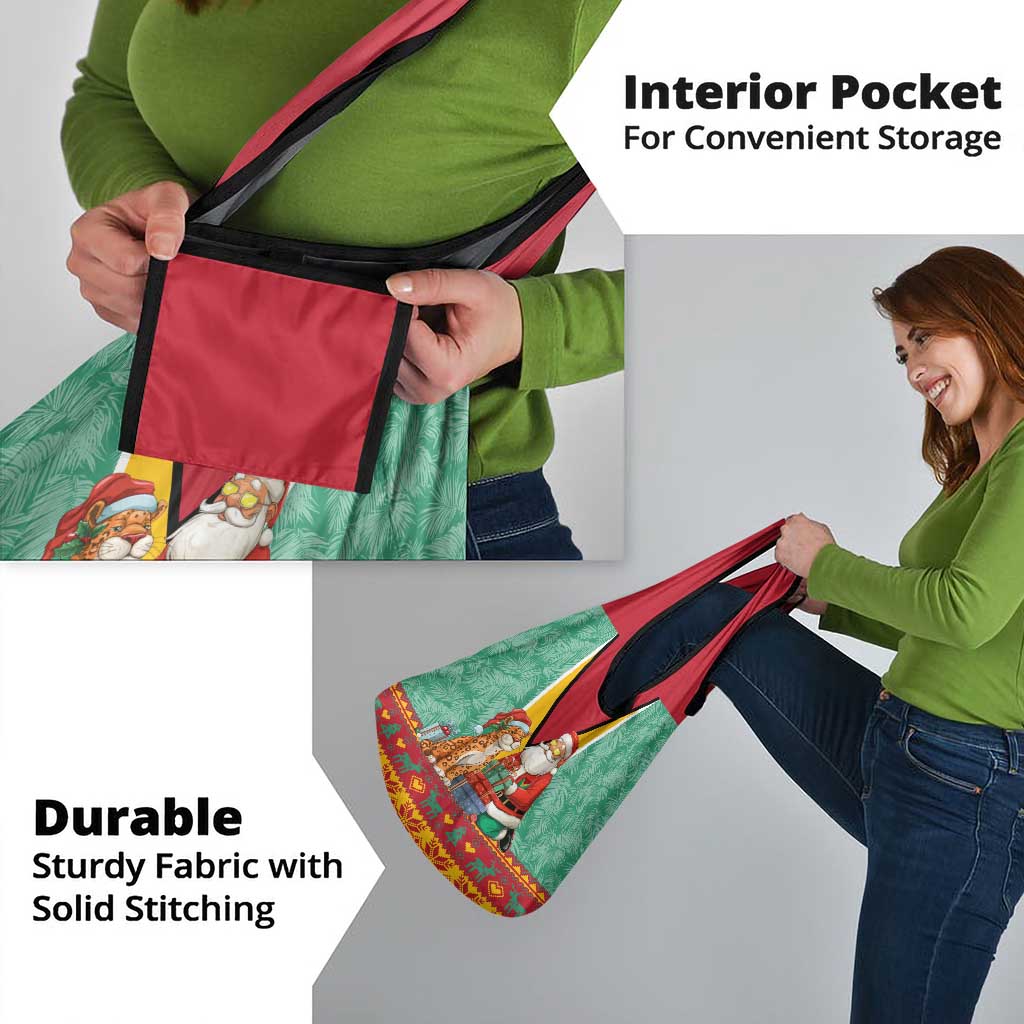 Guyana Christmas Santa Leopard Grocery Bag with Green Red Yellow Gift and Map - Wonder Print Shop
