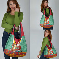 Guyana Christmas Santa Leopard Grocery Bag with Green Red Yellow Gift and Map - Wonder Print Shop