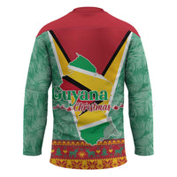 Guyana Christmas Santa Leopard Hockey Jersey with Green Red Yellow Gift and Map - Wonder Print Shop