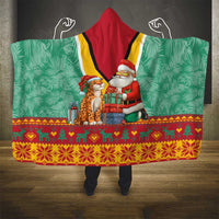 Guyana Christmas Santa Leopard Hooded Blanket with Green Red Yellow Gift and Map - Wonder Print Shop