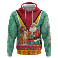 Guyana Christmas Santa Leopard Hoodie with Green Red Yellow Gift and Map - Wonder Print Shop