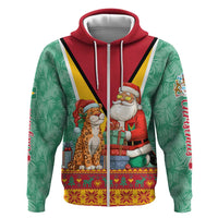 Guyana Christmas Santa Leopard Hoodie with Green Red Yellow Gift and Map - Wonder Print Shop