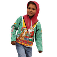 Guyana Christmas Santa Leopard Kid Hoodie with Green Red Yellow Gift and Map - Wonder Print Shop