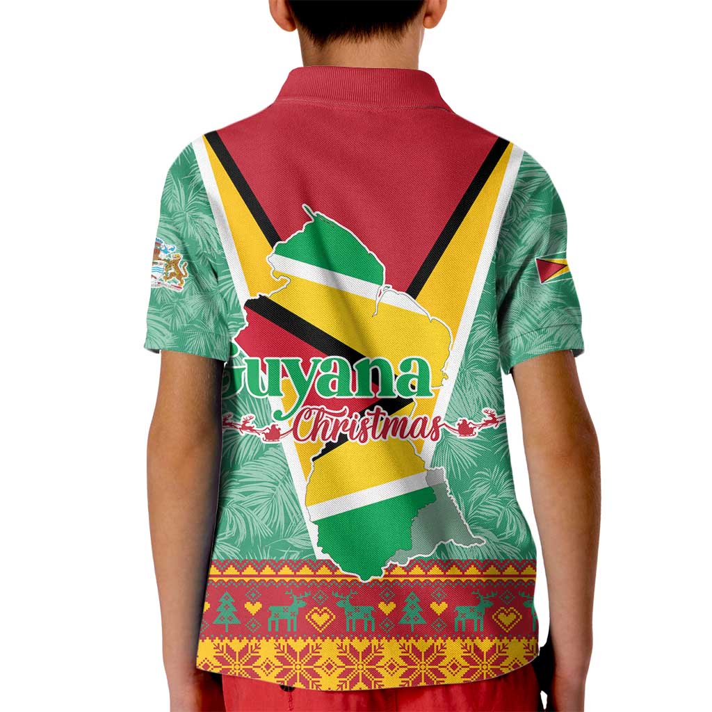 Guyana Christmas Santa Leopard Kid Polo Shirt with Green Red Yellow Gift and Map - Wonder Print Shop