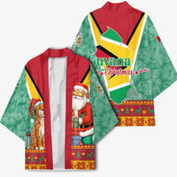Guyana Christmas Santa Leopard Kimono with Green Red Yellow Gift and Map - Wonder Print Shop