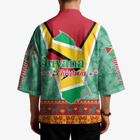 Guyana Christmas Santa Leopard Kimono with Green Red Yellow Gift and Map - Wonder Print Shop