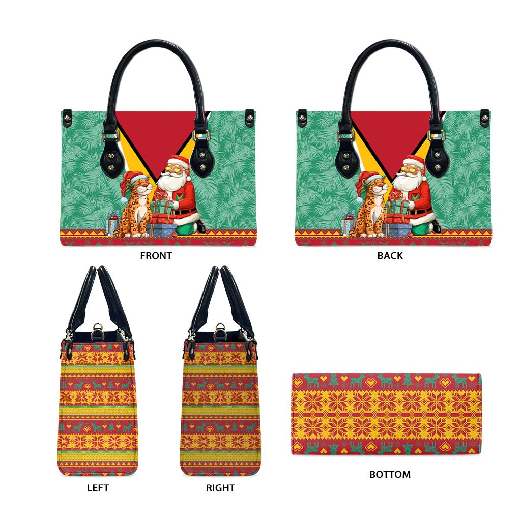 Guyana Christmas Santa Leopard Leather Bag with Green Red Yellow Gift and Map - Wonder Print Shop