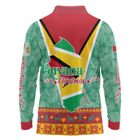 Guyana Christmas Santa Leopard Long Sleeve Polo Shirt with Green Red Yellow Gift and Map - Wonder Print Shop
