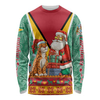 Guyana Christmas Santa Leopard Long Sleeve Shirt with Green Red Yellow Gift and Map - Wonder Print Shop