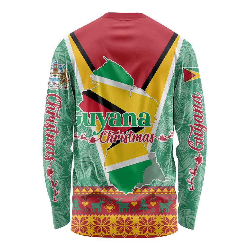 Guyana Christmas Santa Leopard Long Sleeve Shirt with Green Red Yellow Gift and Map - Wonder Print Shop