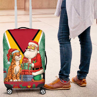 Guyana Christmas Santa Leopard Luggage Cover with Green Red Yellow Gift and Map - Wonder Print Shop