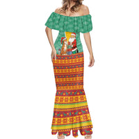 Guyana Christmas Santa Leopard Mermaid Dress with Green Red Yellow Gift and Map - Wonder Print Shop