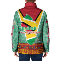 Guyana Christmas Santa Leopard Padded Jacket with Green Red Yellow Gift and Map - Wonder Print Shop
