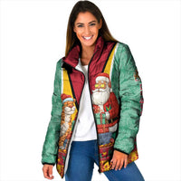 Guyana Christmas Santa Leopard Padded Jacket with Green Red Yellow Gift and Map - Wonder Print Shop