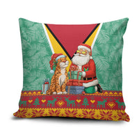 Guyana Christmas Santa Leopard Pillow Cover with Green Red Yellow Gift and Map - Wonder Print Shop
