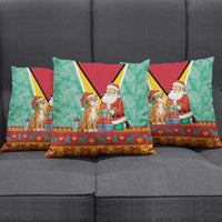 Guyana Christmas Santa Leopard Pillow Cover with Green Red Yellow Gift and Map - Wonder Print Shop