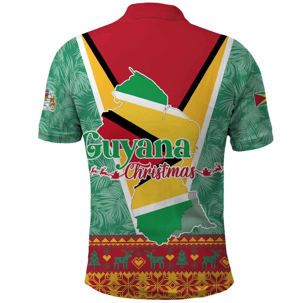 Guyana Christmas Santa Leopard Polo Shirt with Green Red Yellow Gift and Map - Wonder Print Shop