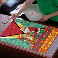 Guyana Christmas Santa Leopard Puzzle with Green Red Yellow Gift and Map - Wonder Print Shop