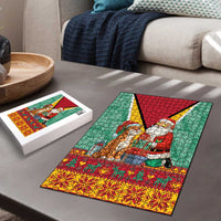 Guyana Christmas Santa Leopard Puzzle with Green Red Yellow Gift and Map - Wonder Print Shop