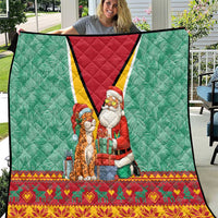 Guyana Christmas Santa Leopard Quilt with Green Red Yellow Gift and Map - Wonder Print Shop