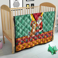 Guyana Christmas Santa Leopard Quilt with Green Red Yellow Gift and Map - Wonder Print Shop