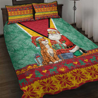Guyana Christmas Santa Leopard Quilt Bed Set with Green Red Yellow Gift and Map - Wonder Print Shop