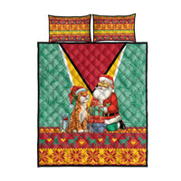Guyana Christmas Santa Leopard Quilt Bed Set with Green Red Yellow Gift and Map - Wonder Print Shop