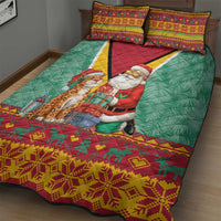 Guyana Christmas Santa Leopard Quilt Bed Set with Green Red Yellow Gift and Map - Wonder Print Shop