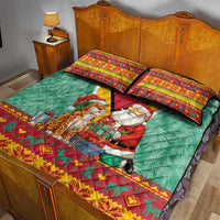 Guyana Christmas Santa Leopard Quilt Bed Set with Green Red Yellow Gift and Map - Wonder Print Shop