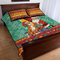 Guyana Christmas Santa Leopard Quilt Bed Set with Green Red Yellow Gift and Map - Wonder Print Shop