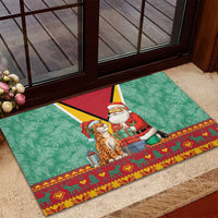 Guyana Christmas Santa Leopard Rubber Doormat with Green Red Yellow Gift and Map - Wonder Print Shop