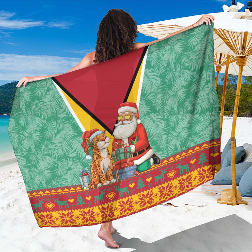 Guyana Christmas Santa Leopard Sarong with Green Red Yellow Gift and Map - Wonder Print Shop