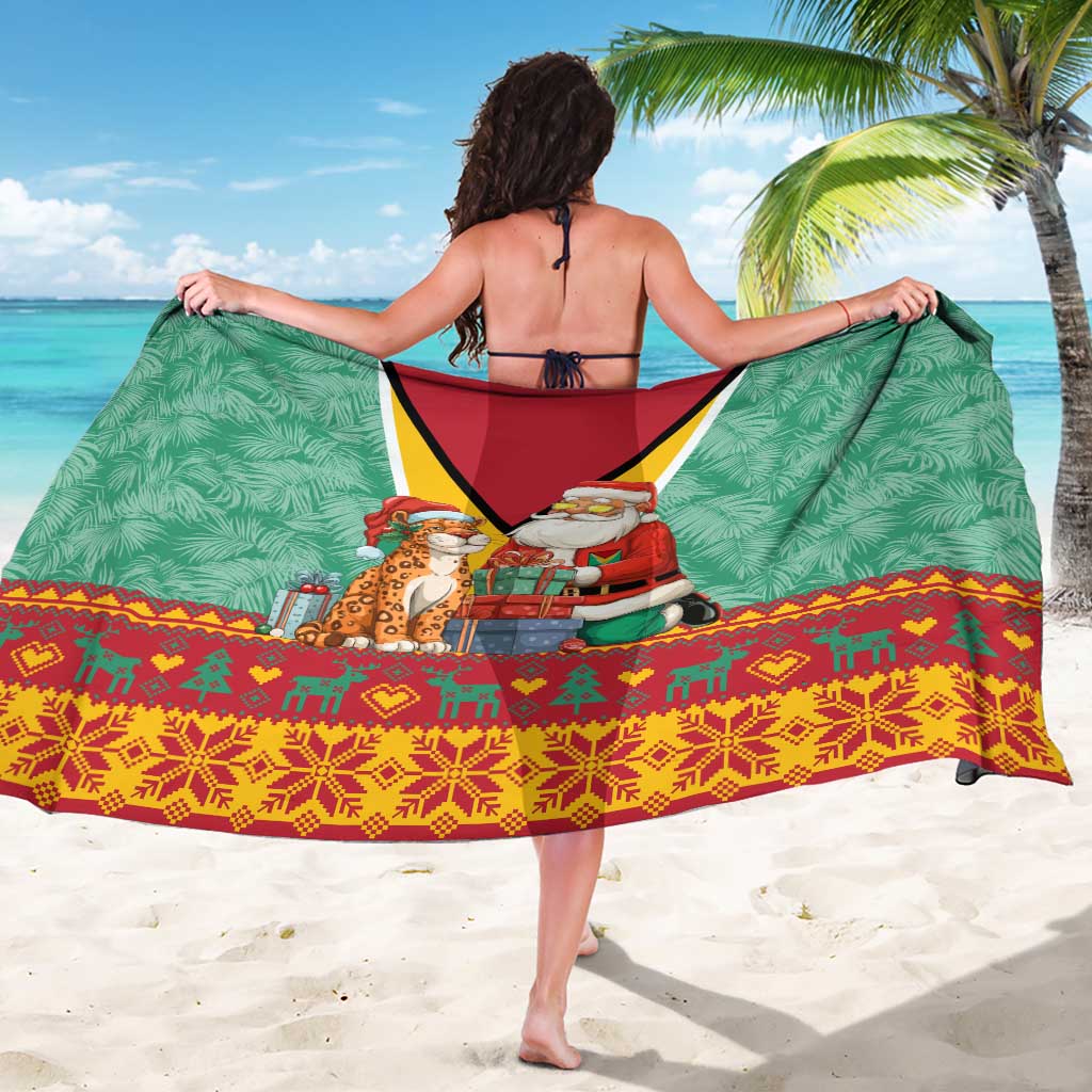 Guyana Christmas Santa Leopard Sarong with Green Red Yellow Gift and Map - Wonder Print Shop