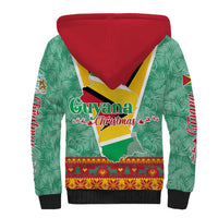 Guyana Christmas Santa Leopard Sherpa Hoodie with Green Red Yellow Gift and Map - Wonder Print Shop