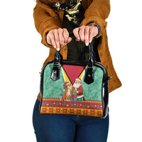 Guyana Christmas Santa Leopard Shoulder Handbag with Green Red Yellow Gift and Map - Wonder Print Shop