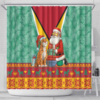 Guyana Christmas Santa Leopard Shower Curtain with Green Red Yellow Gift and Map - Wonder Print Shop