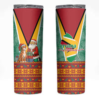 Guyana Christmas Santa Leopard Skinny Tumbler with Green Red Yellow Gift and Map - Wonder Print Shop