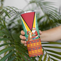 Guyana Christmas Santa Leopard Skinny Tumbler with Green Red Yellow Gift and Map - Wonder Print Shop