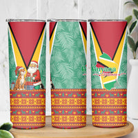 Guyana Christmas Santa Leopard Skinny Tumbler with Green Red Yellow Gift and Map - Wonder Print Shop