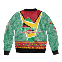 Guyana Christmas Santa Leopard Sleeve Zip Bomber Jacket with Green Red Yellow Gift and Map - Wonder Print Shop