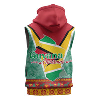 Guyana Christmas Santa Leopard Sleeveless Hoodie with Green Red Yellow Gift and Map - Wonder Print Shop